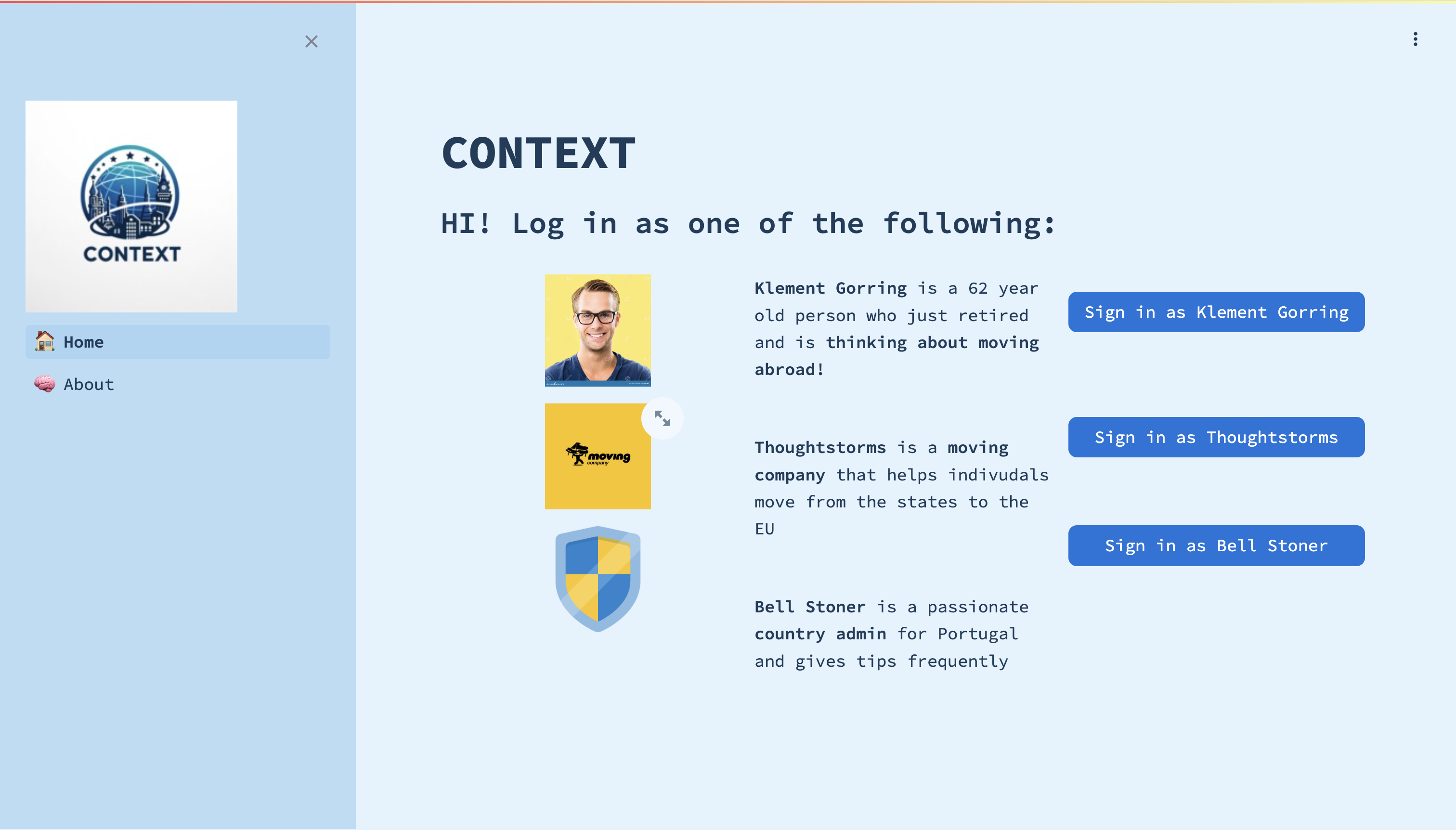 Home personas view — cosine similarity country matching interface