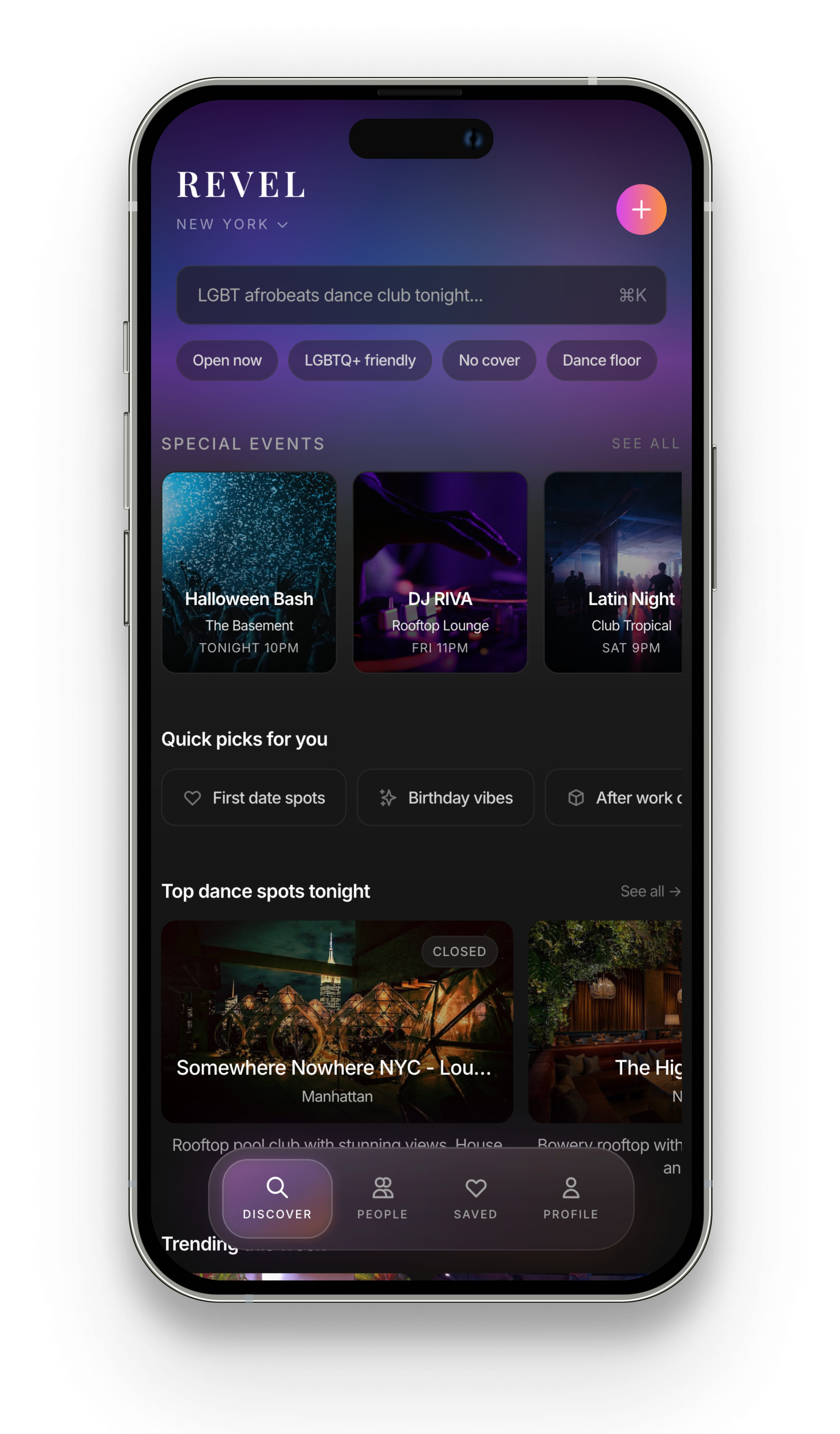 Revel landing screen