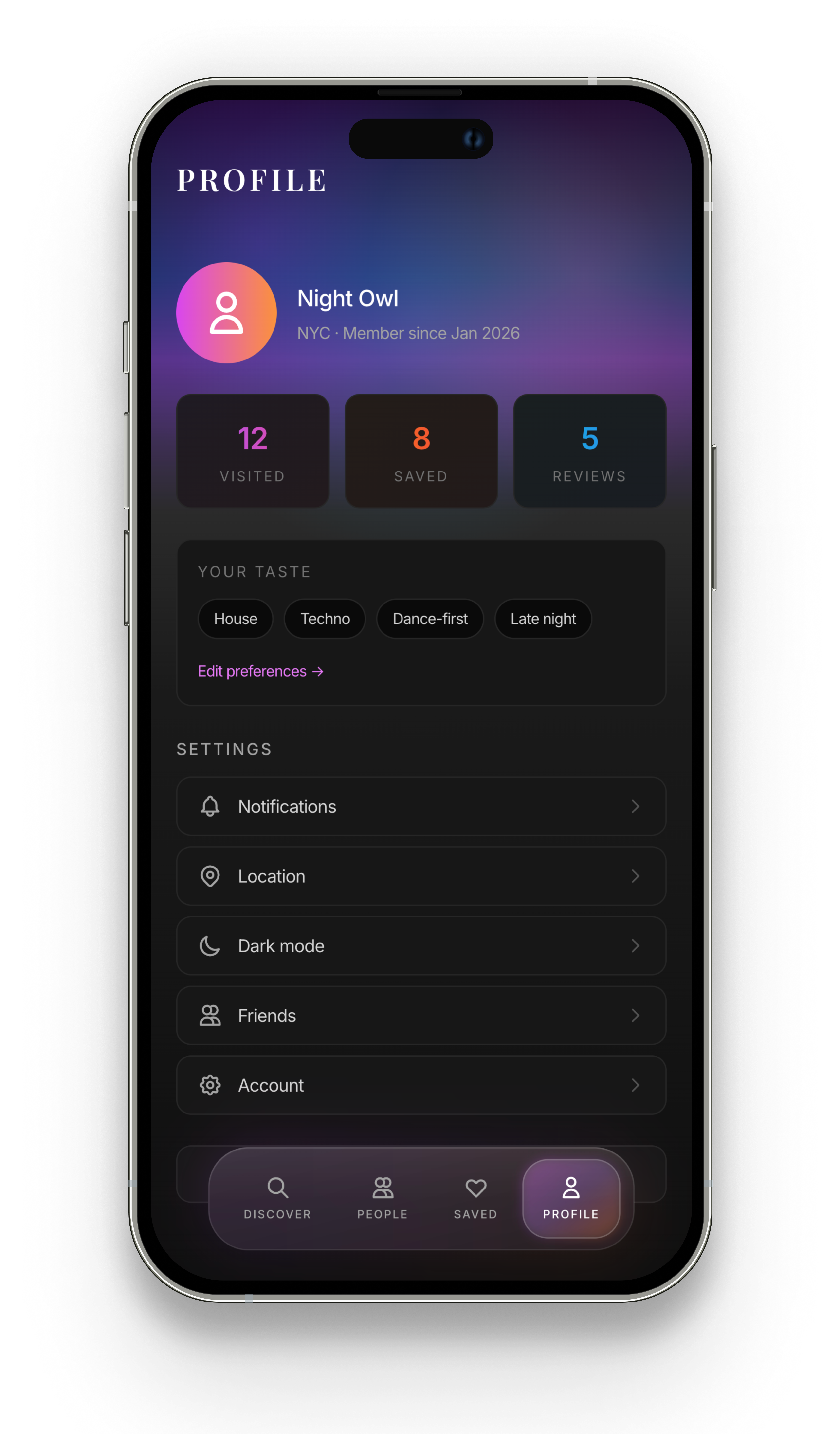 Revel profile screen