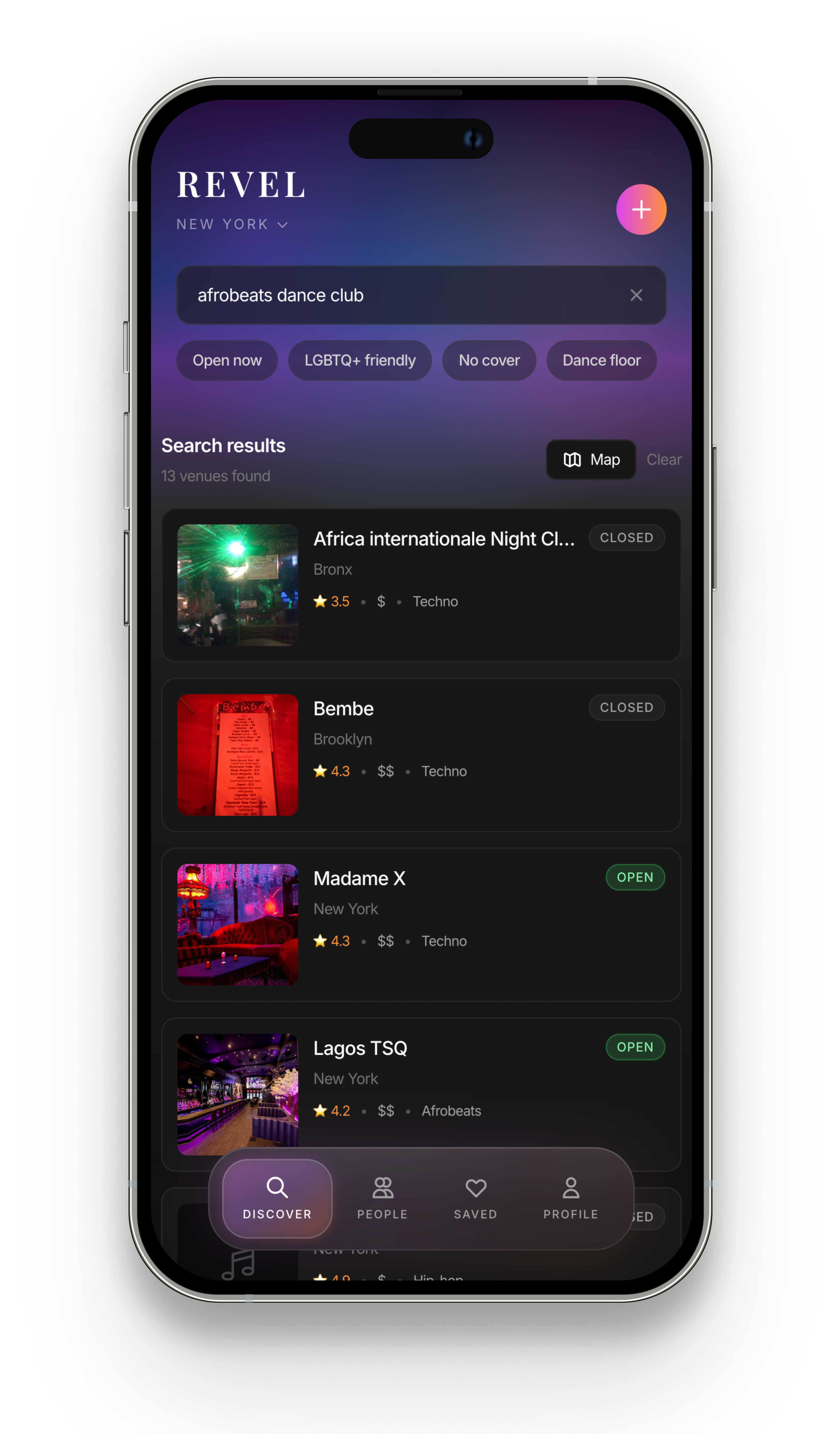 Revel vibe search screen