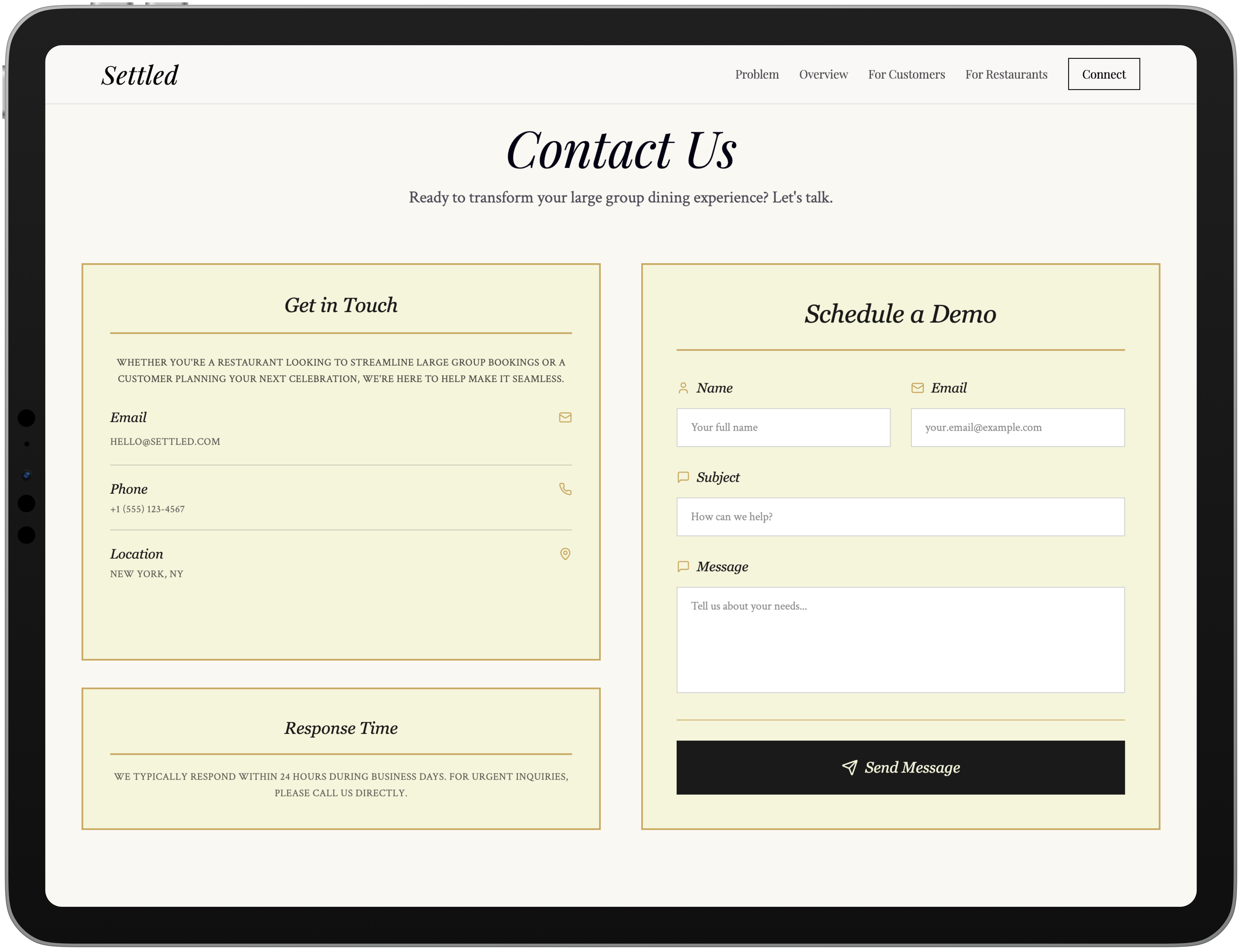 Settled contact us page design