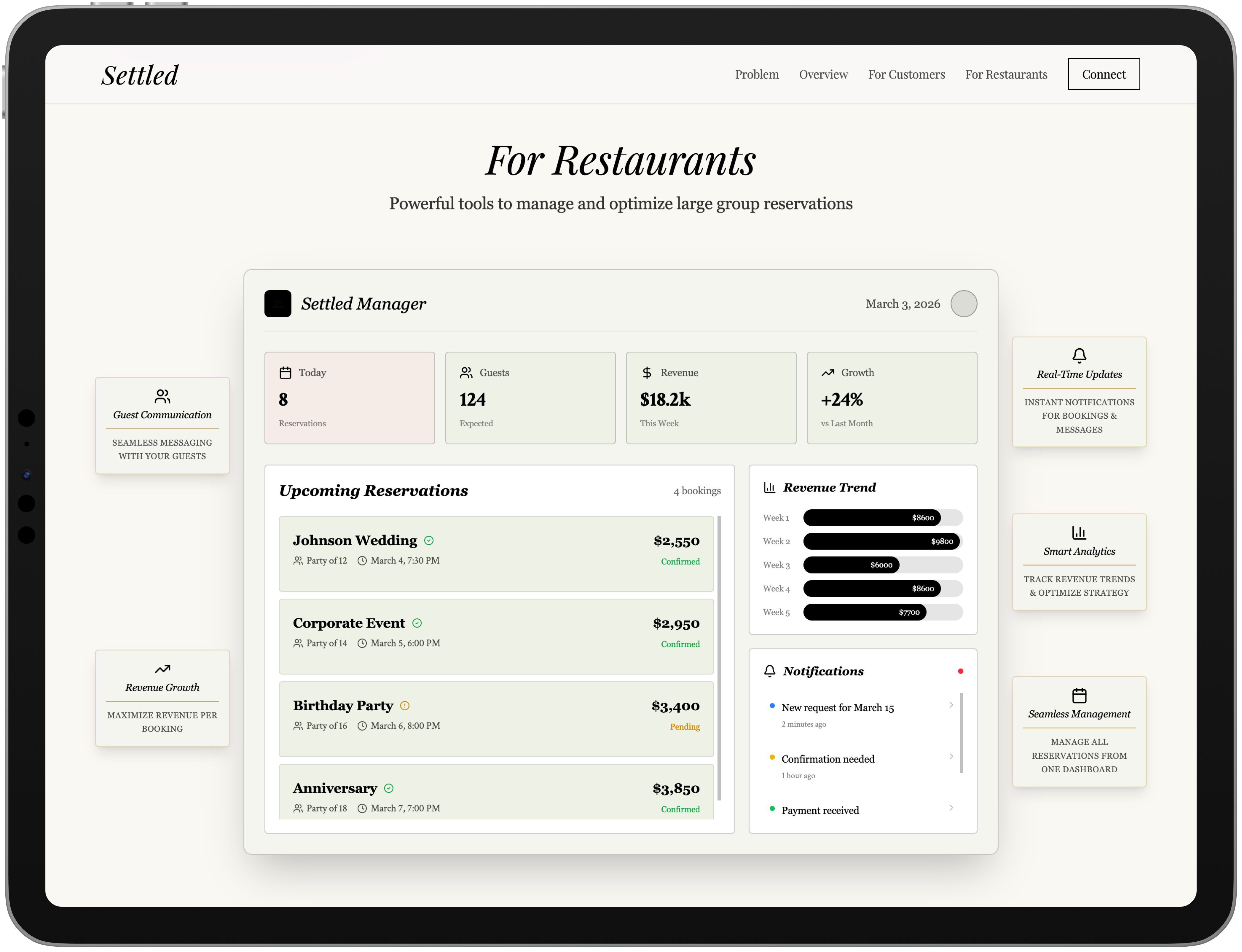 Settled restaurant page design