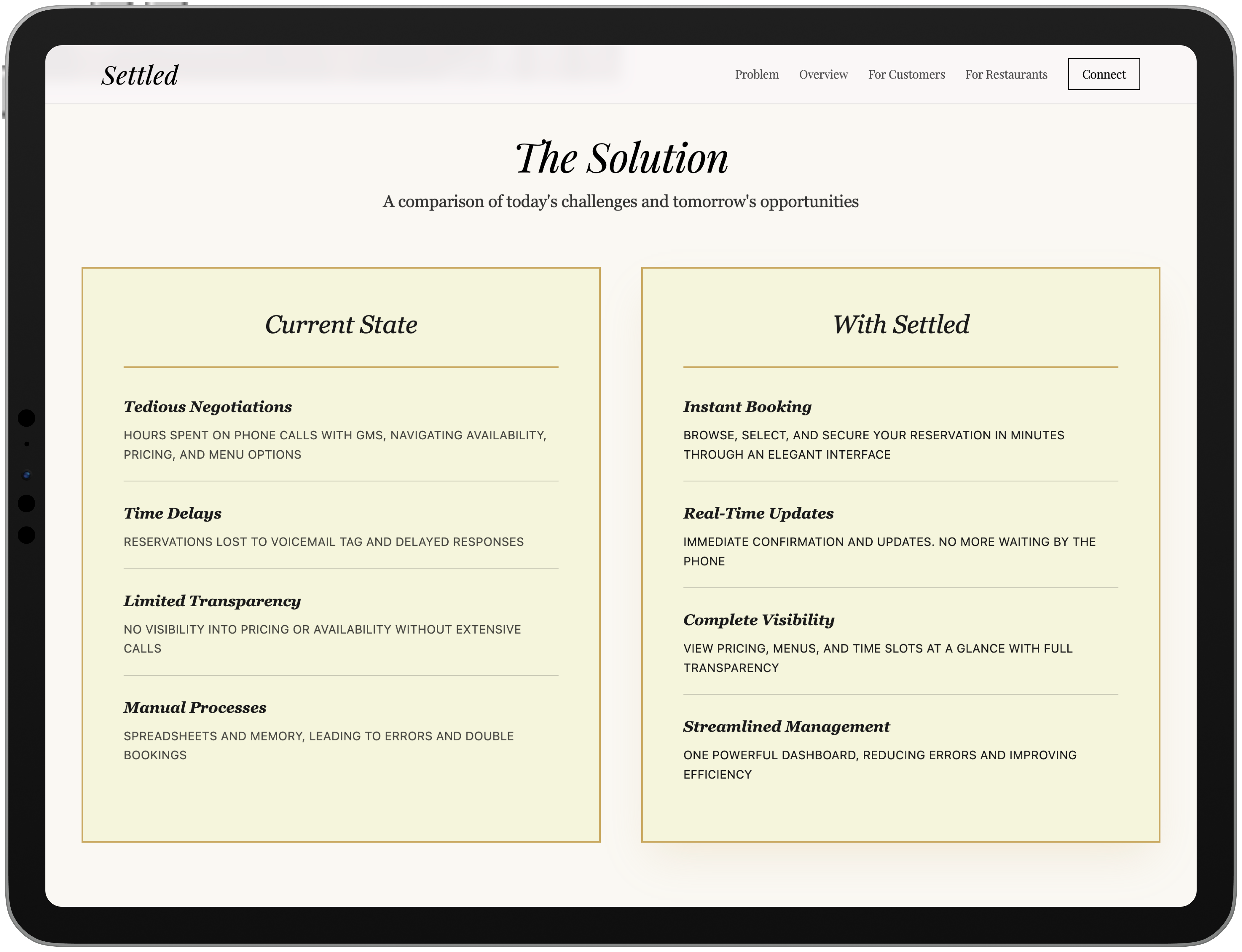 Settled solution page design
